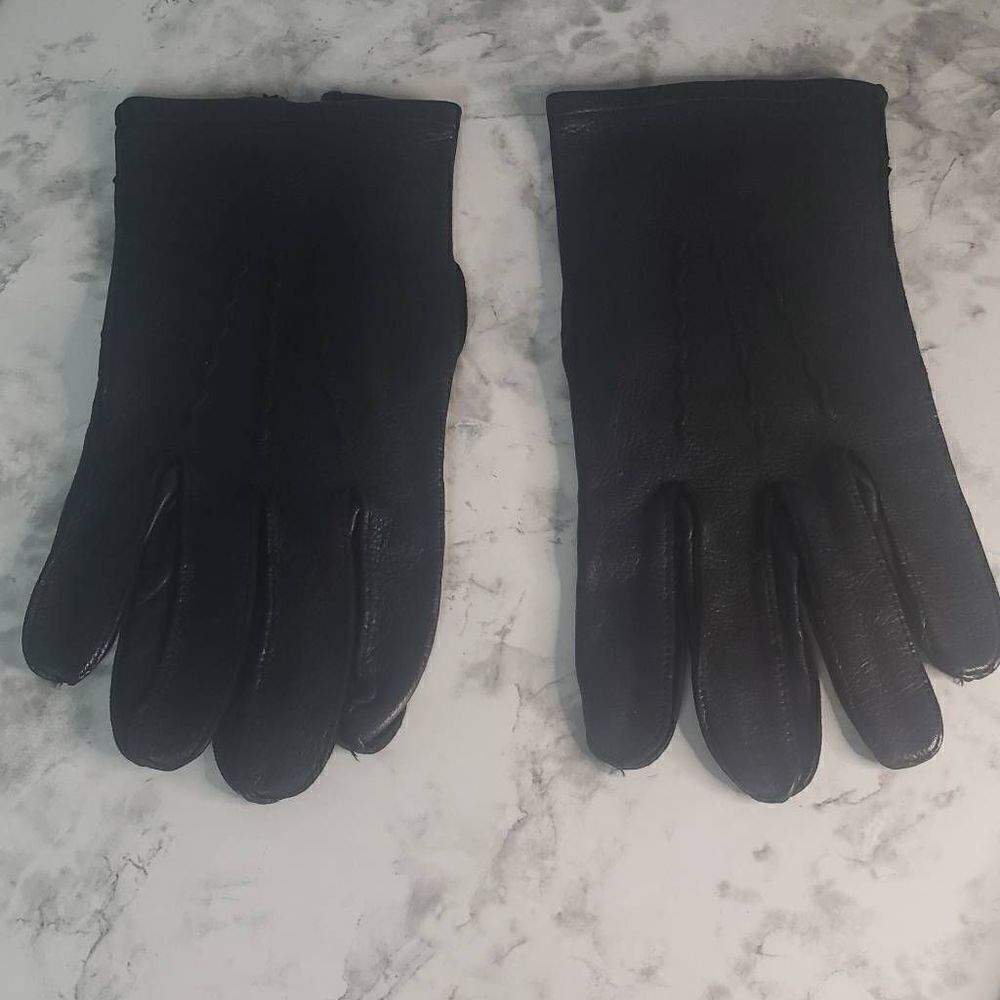 Vintage Native Deer Skin Black Leather Gloves